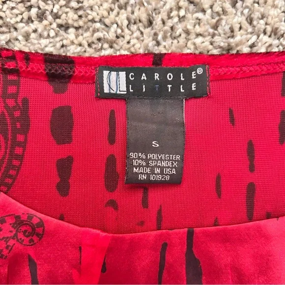 Carole Little Vibrant Red Patterned Vintage Holiday Y2K Velvet Beaded Blouse Top - Picture 5 of 7